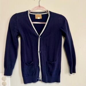 Navy Blue Cardigan with Gray Trim